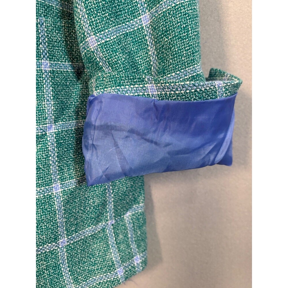 Tailorbyrd Blazer Mens 48L Teal Linen Rayon Windowpane Double Vent Sportscoat - Picture 6 of 14